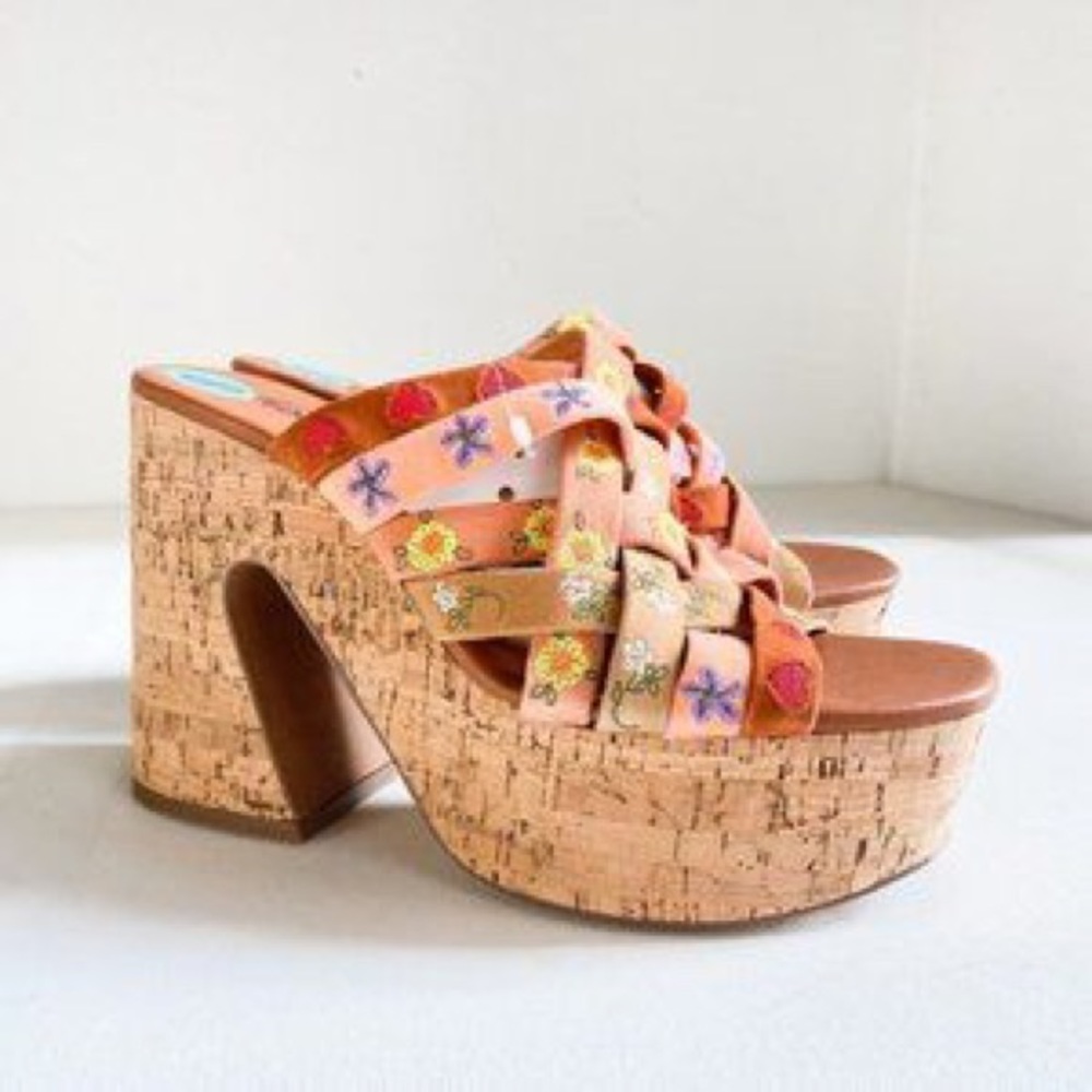 free people LISBON suede floral strappy  platforms